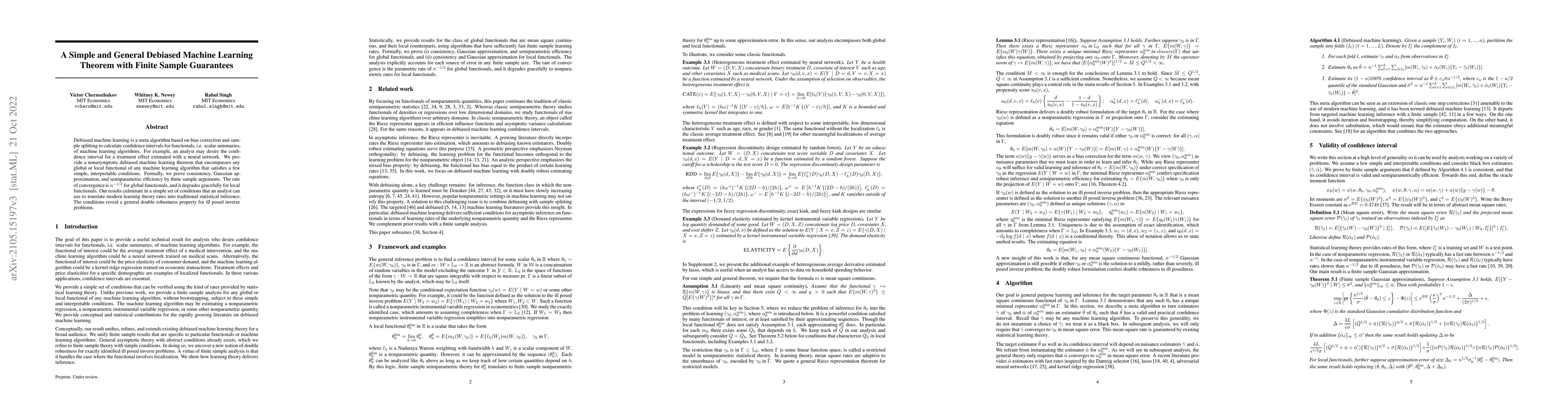 Thumbnail for A Simple and General Debiased Machine Learning Theorem with Finite
  Sample Guarantees