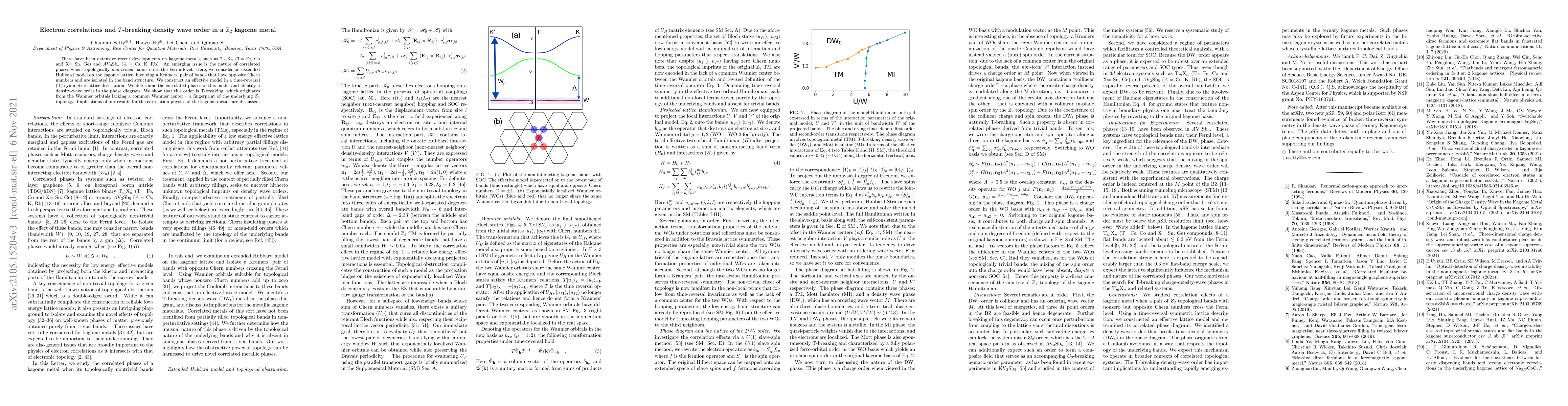 Thumbnail for Electron correlations and $T$-breaking density wave order in a
  $\mathbb{Z}_2$ kagome metal