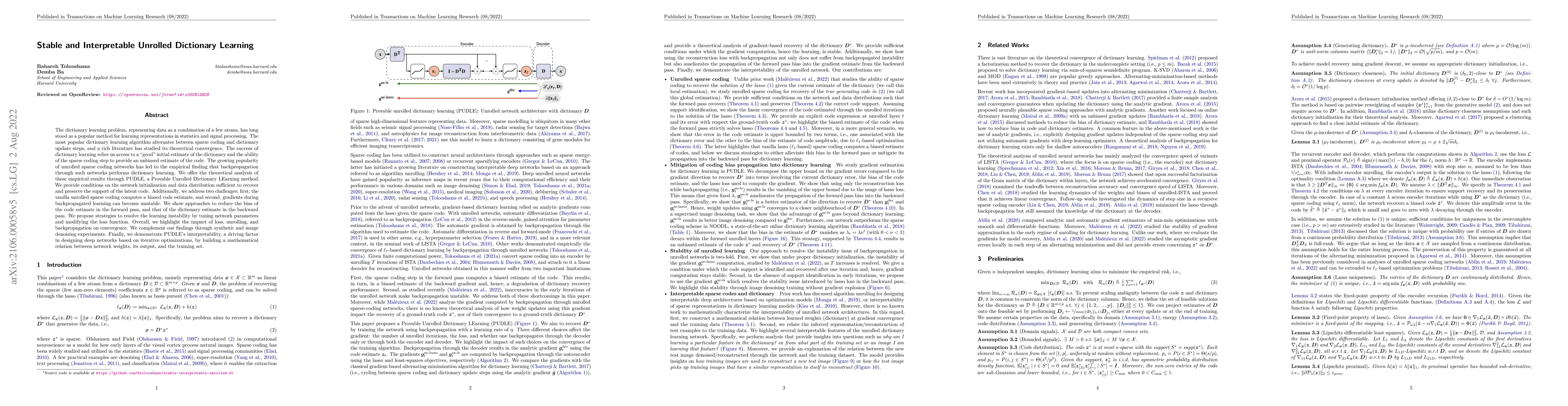 Thumbnail for Stable and Interpretable Unrolled Dictionary Learning