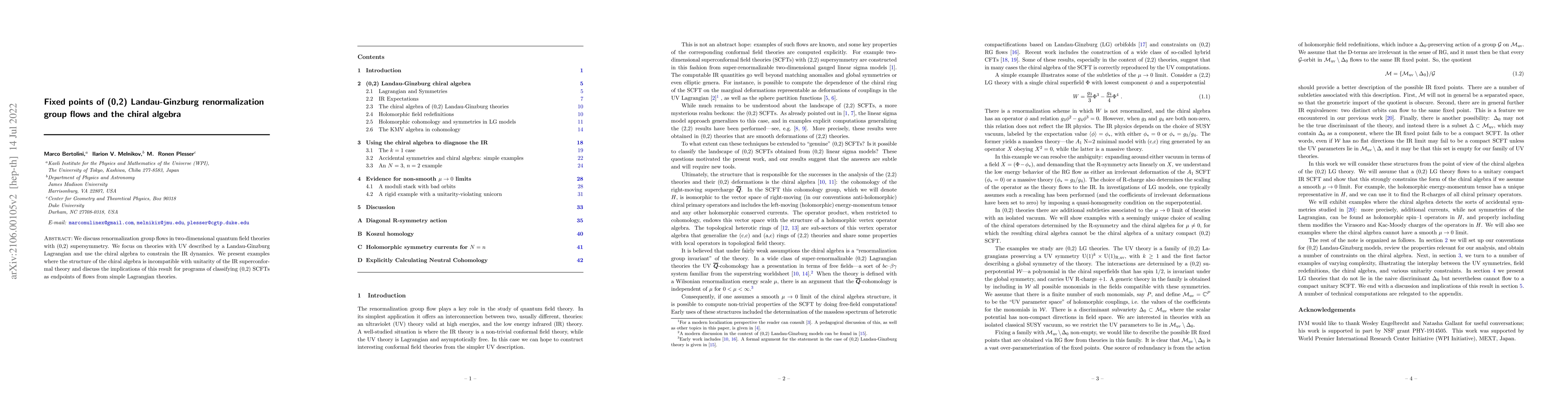 Thumbnail for Fixed points of (0,2) Landau-Ginzburg renormalization group flows and
  the chiral algebra