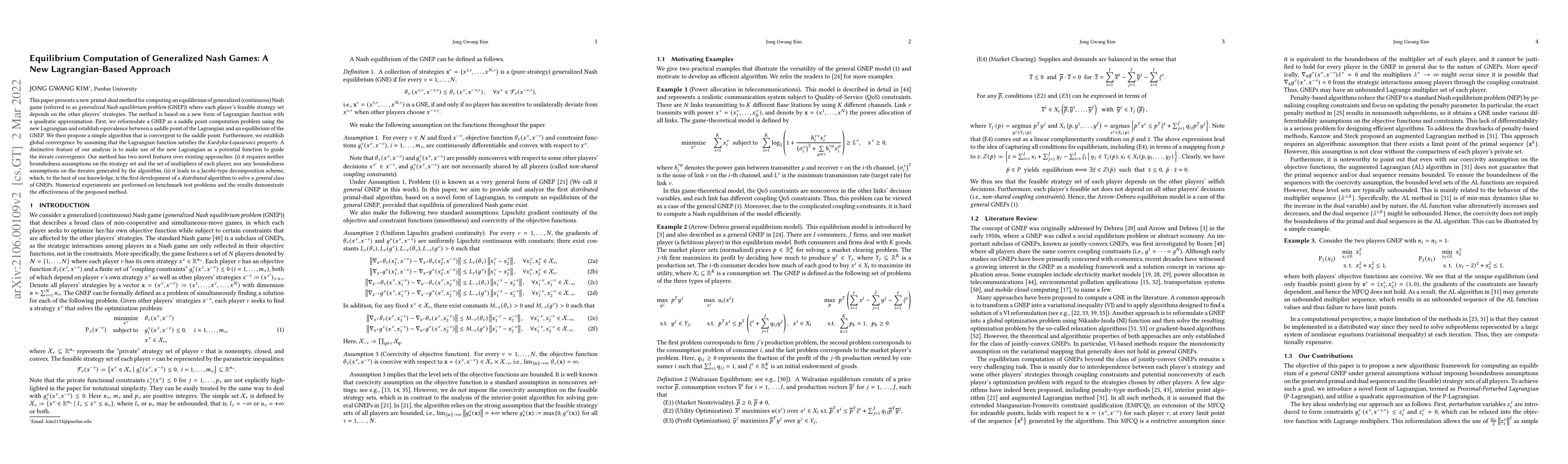 Thumbnail for Equilibrium Computation of Generalized Nash Games: A New
  Lagrangian-Based Approach
