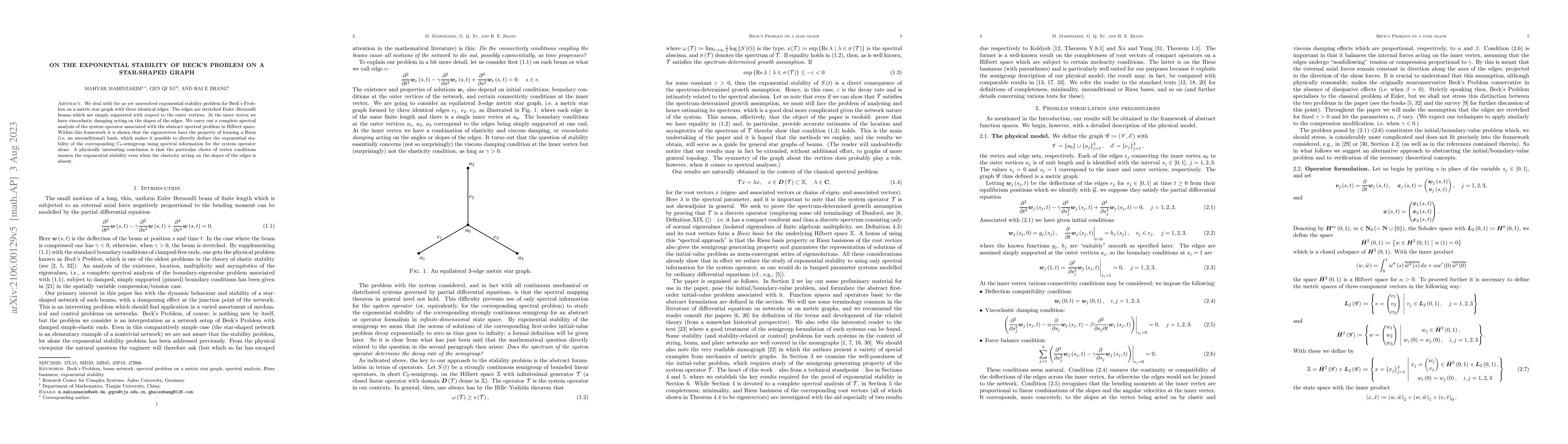 Thumbnail for On the exponential stability of Beck's Problem on a star-shaped graph