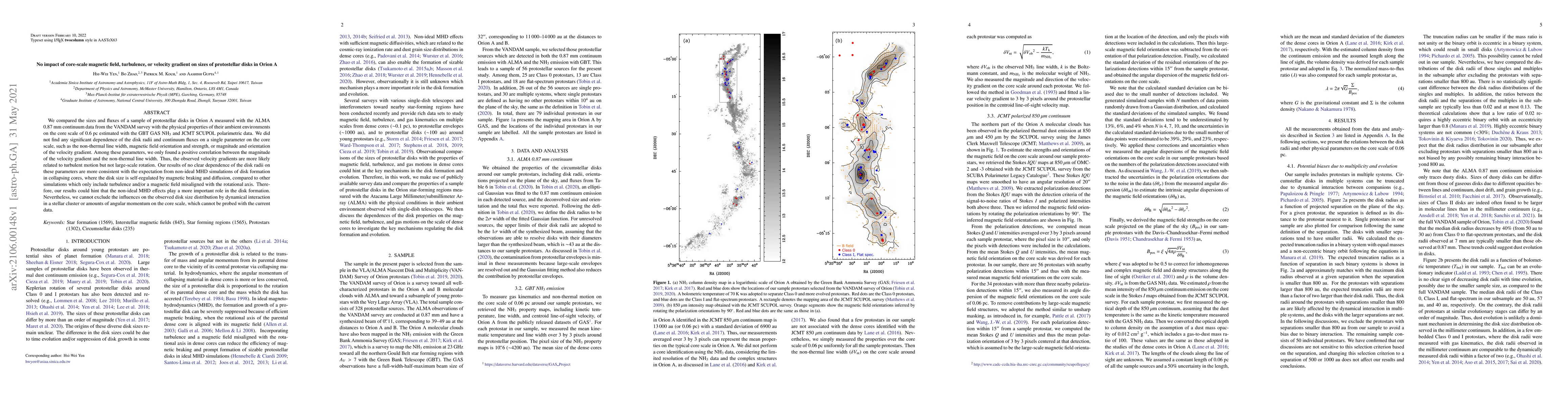 Thumbnail for No impact of core-scale magnetic field, turbulence, or velocity gradient
  on sizes of protostellar disks in Orion A