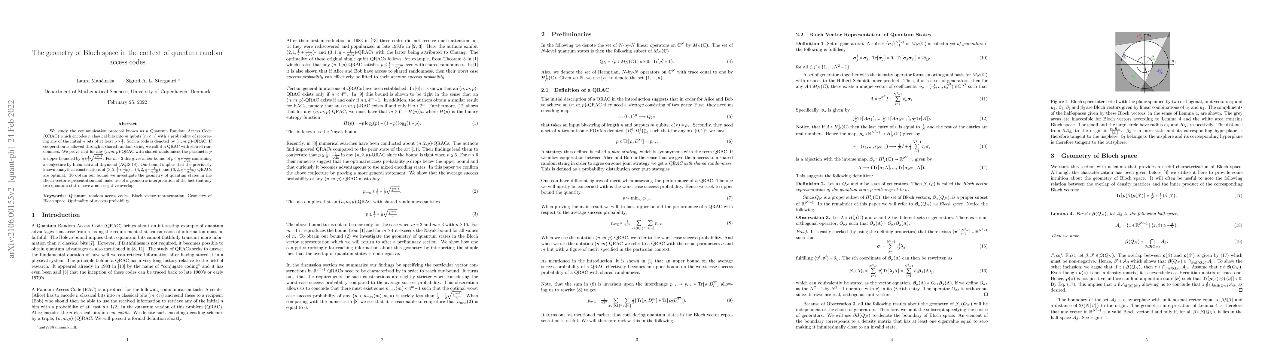 Thumbnail for The geometry of Bloch space in the context of quantum random access
  codes