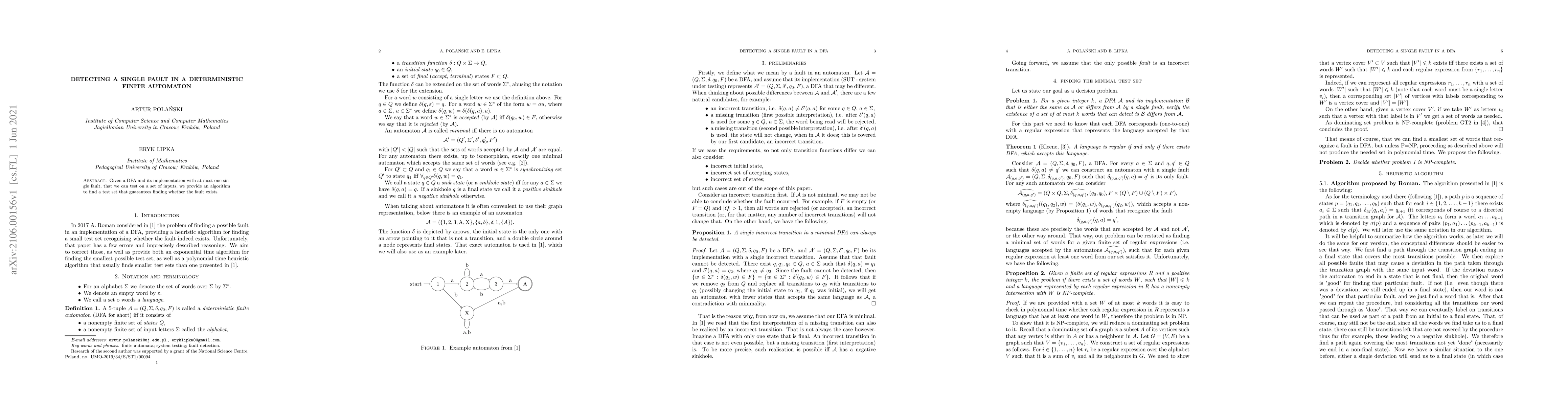 Thumbnail for Detecting a single fault in a deterministic finite automaton