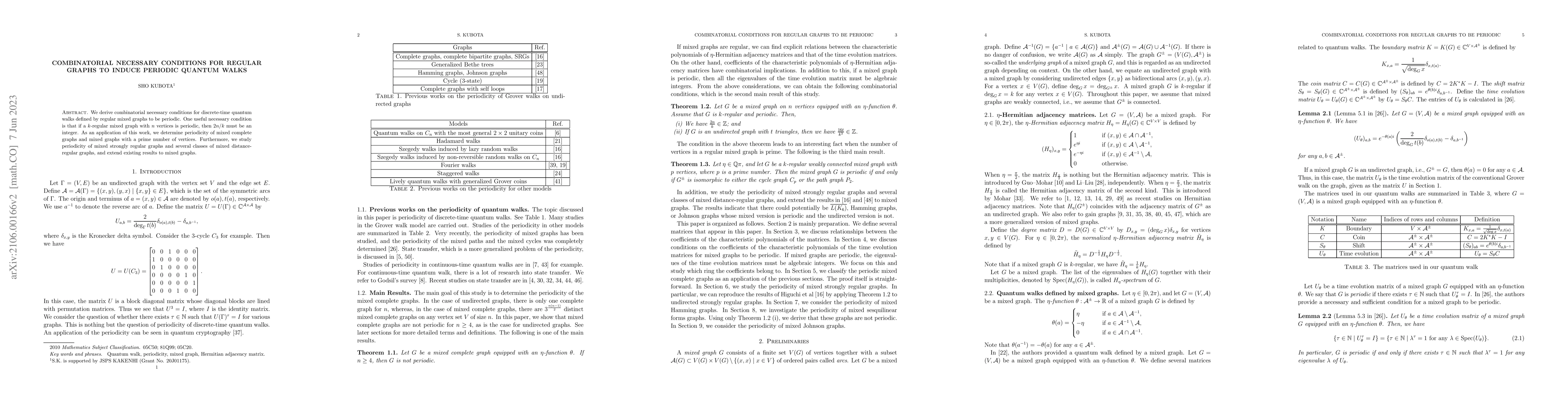 Thumbnail for Combinatorial necessary conditions for regular graphs to induce periodic
  quantum walks