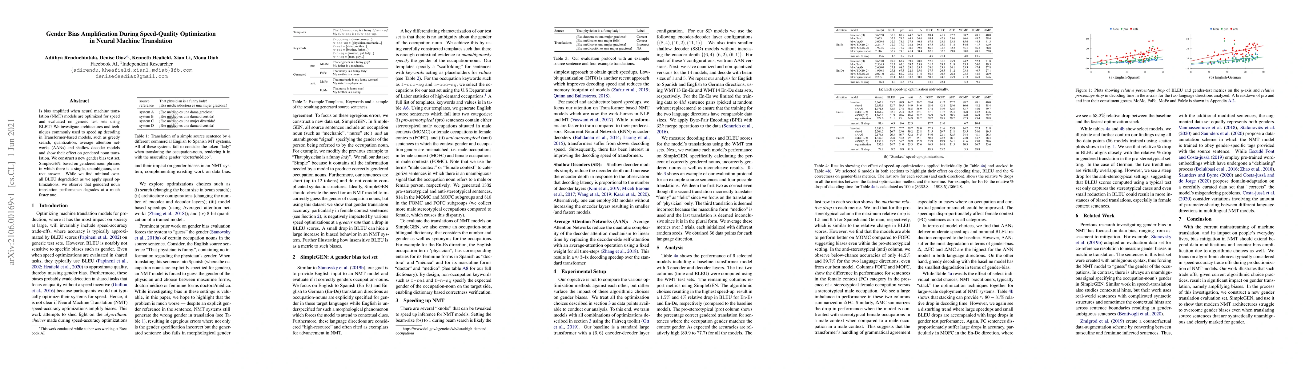 Thumbnail for Gender Bias Amplification During Speed-Quality Optimization in Neural
  Machine Translation