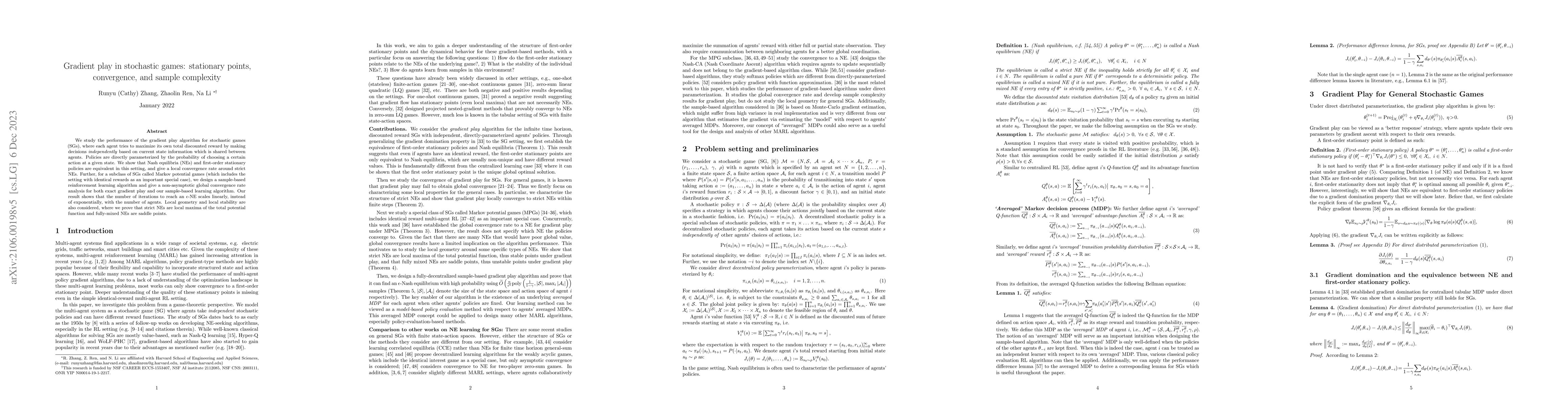 Thumbnail for Gradient play in stochastic games: stationary points, convergence, and
  sample complexity