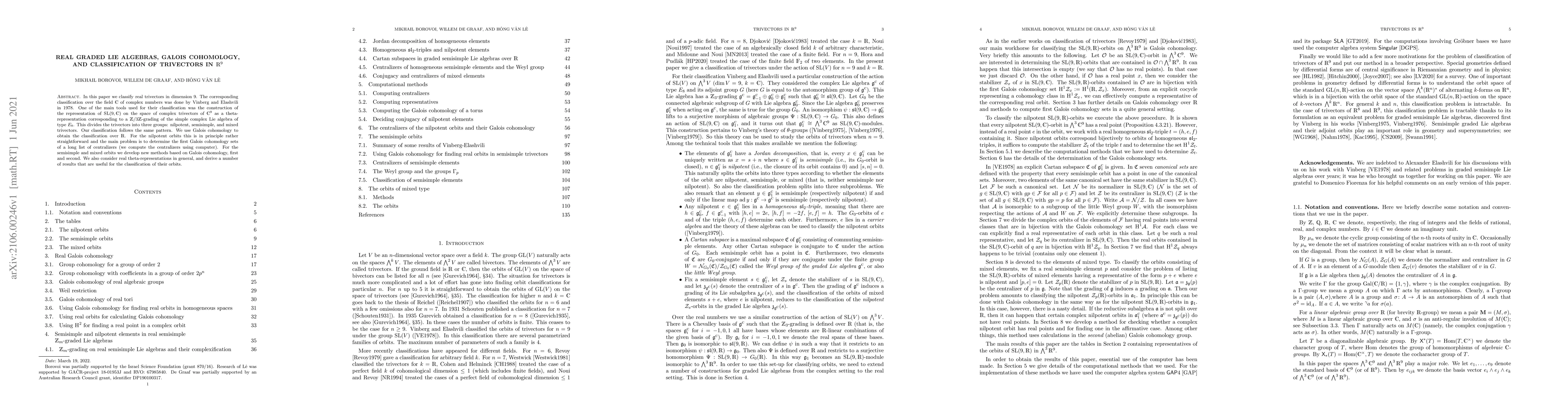 Thumbnail for Real graded Lie algebras, Galois cohomology, and classification of
  trivectors in R^9