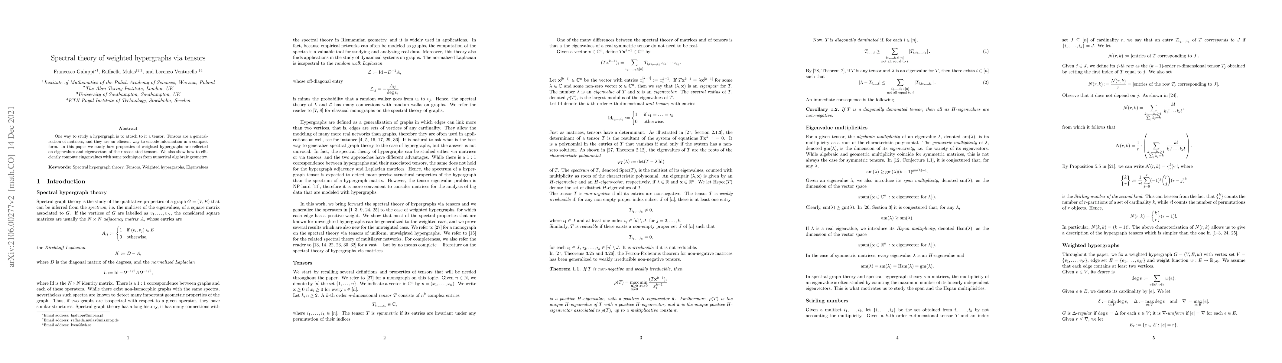 Thumbnail for Spectral theory of weighted hypergraphs via tensors