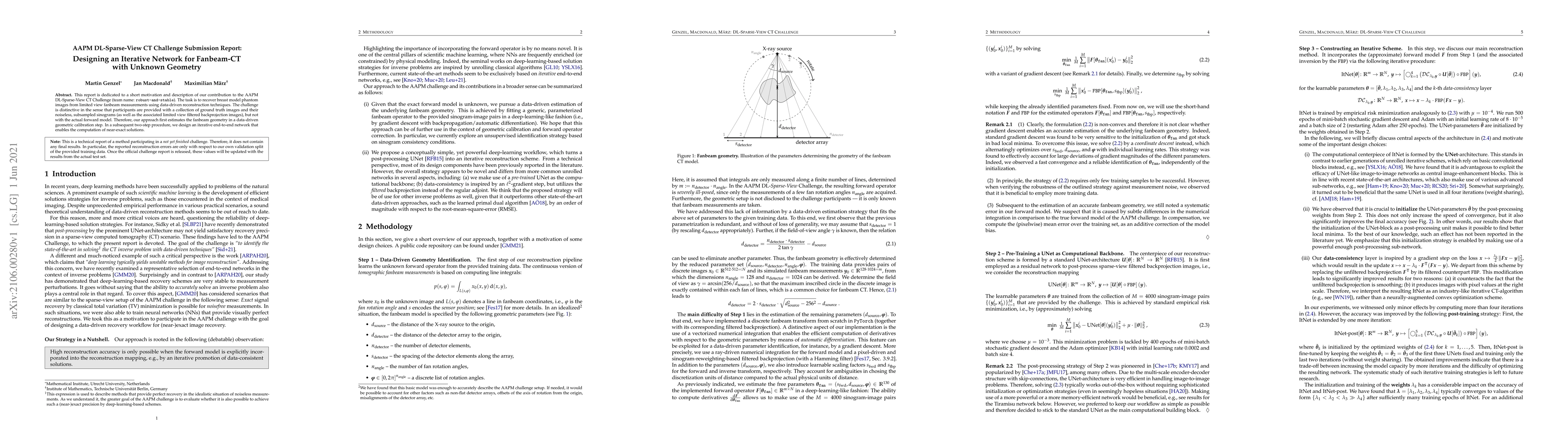 Thumbnail for AAPM DL-Sparse-View CT Challenge Submission Report: Designing an
  Iterative Network for Fanbeam-CT with Unknown Geometry
