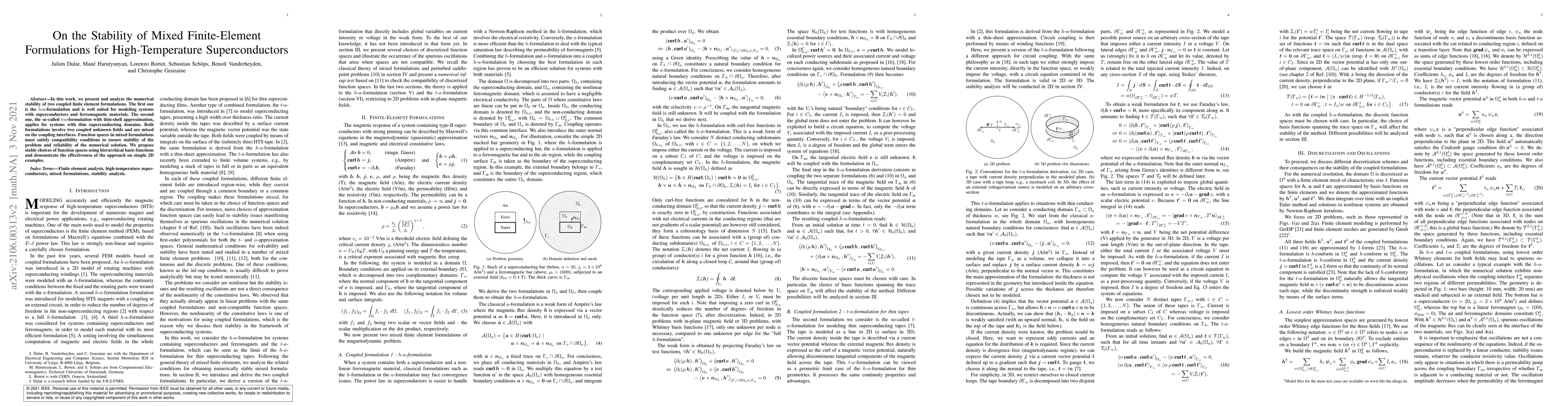 Thumbnail for On the Stability of Mixed Finite-Element Formulations for
  High-Temperature Superconductors