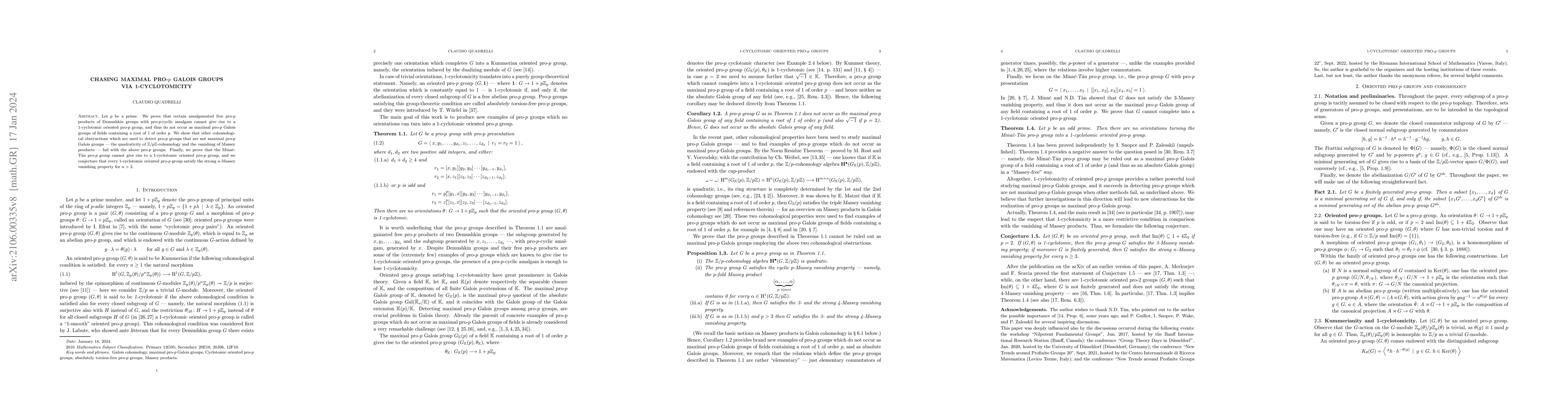 Thumbnail for Chasing maximal pro-p Galois groups via 1-cyclotomicity