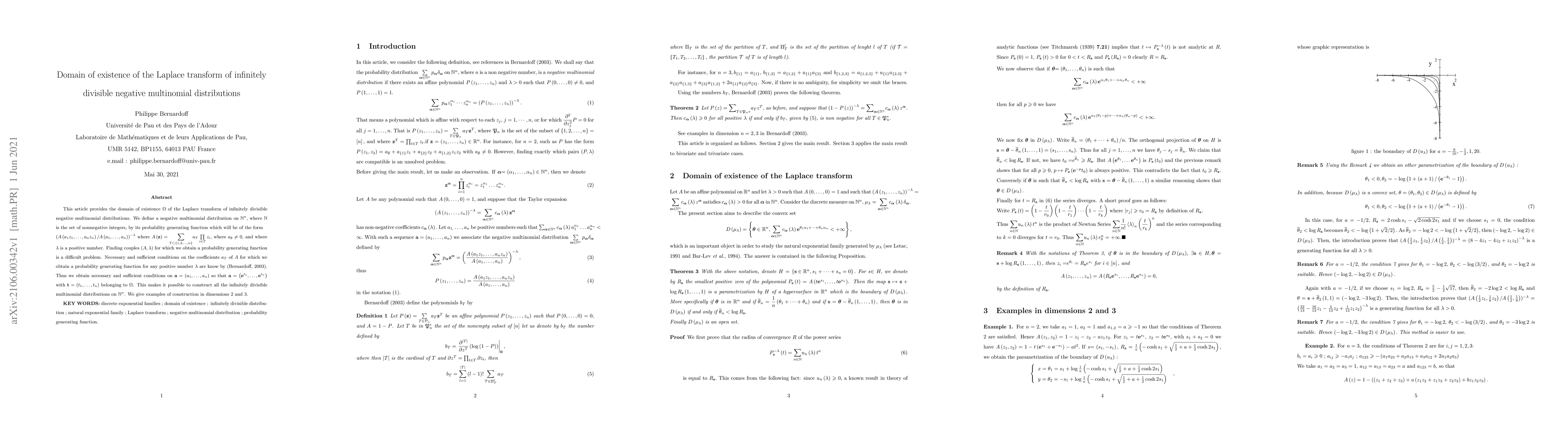 Thumbnail for Domain of existence of the Laplace transform of infinitely divisible
  negative multinomial distributions