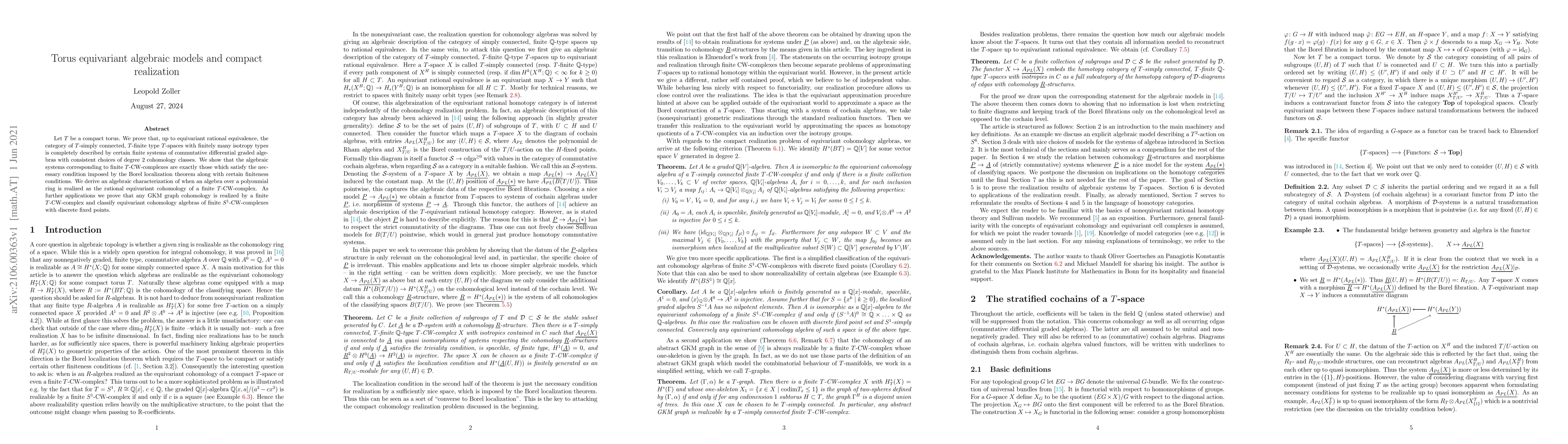 Thumbnail for Torus equivariant algebraic models and compact realization
