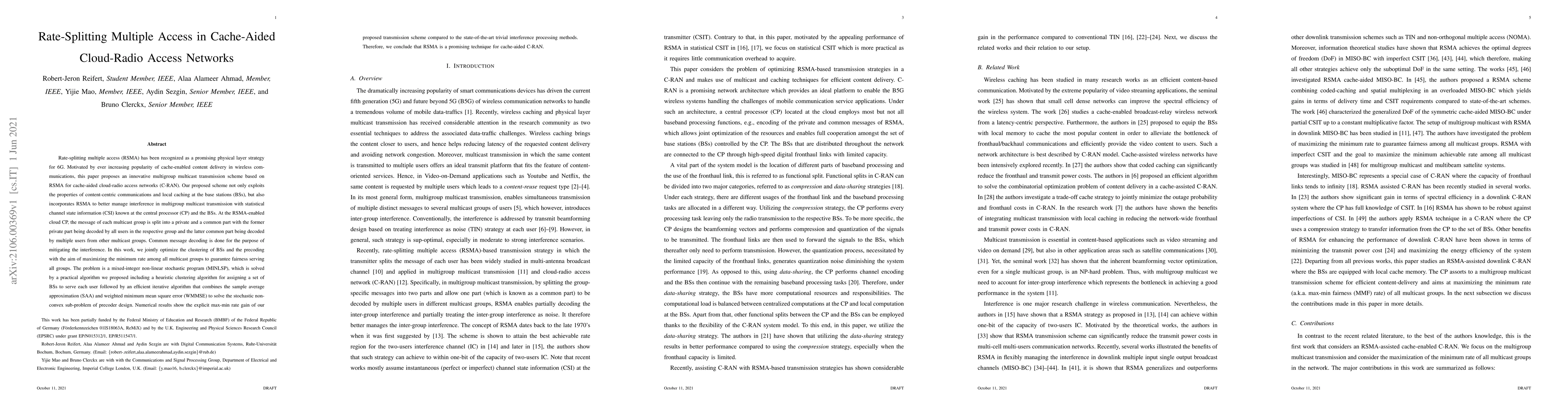 Thumbnail for Rate-Splitting Multiple Access in Cache-Aided Cloud-Radio Access
  Networks