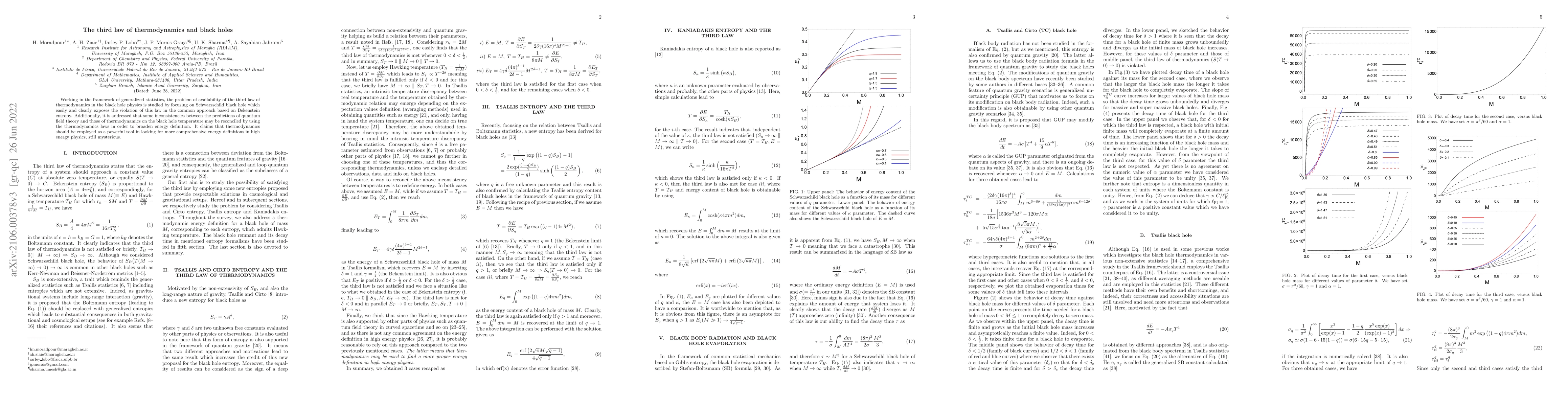 Thumbnail for The third law of thermodynamics, non-extensivity, and energy definition
  in black hole physics