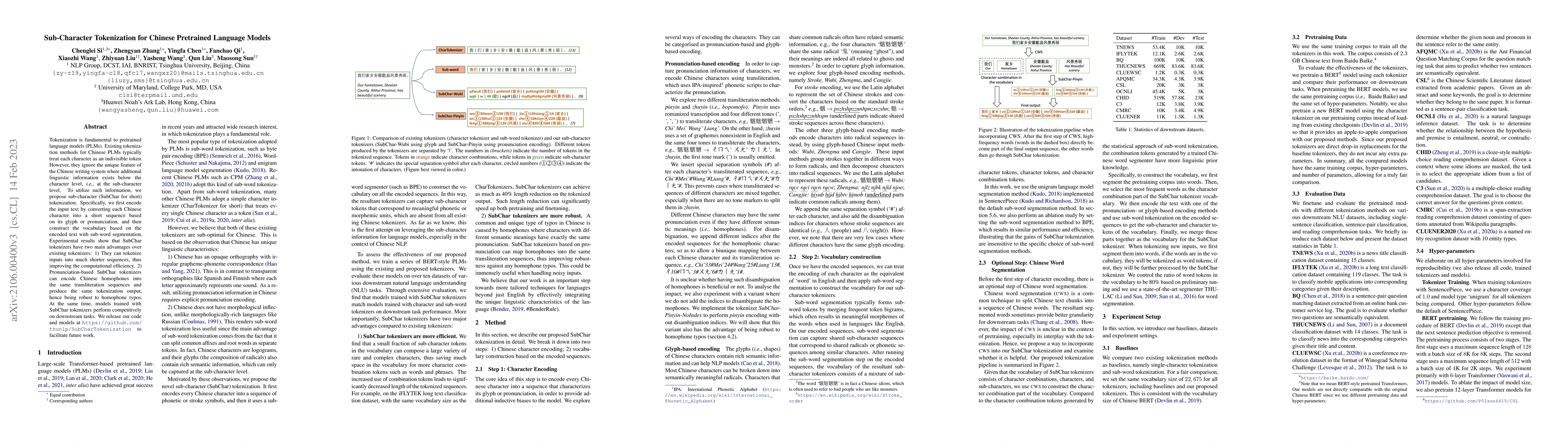 Thumbnail for Sub-Character Tokenization for Chinese Pretrained Language Models