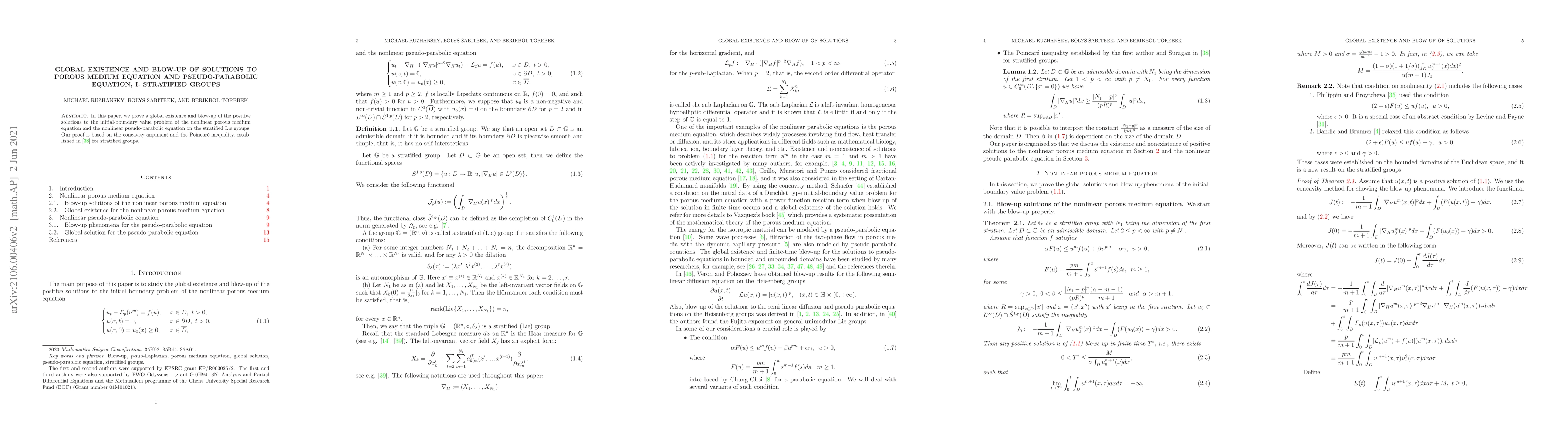 Thumbnail for Global existence and blow-up of solutions to porous medium equation and
  pseudo-parabolic equation, I. Stratified Groups