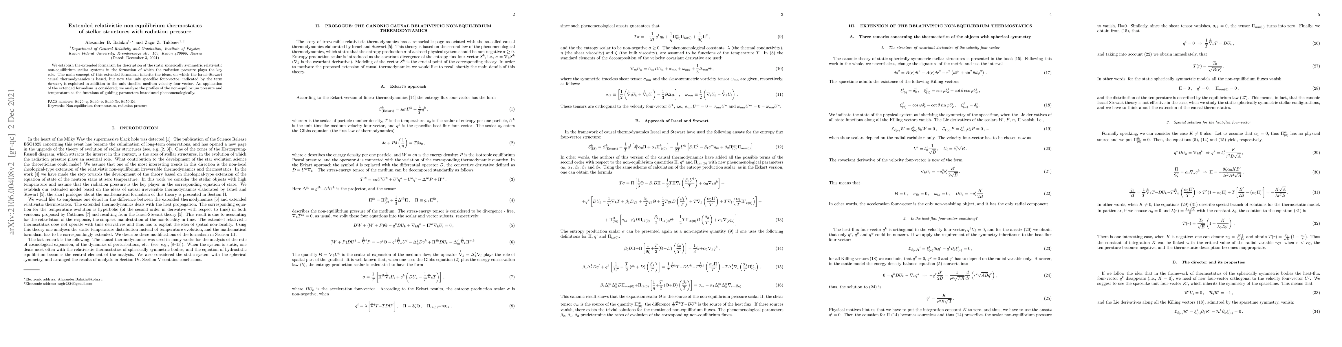 Thumbnail for Extended relativistic non-equilibrium thermostatics of stellar
  structures with radiation pressure