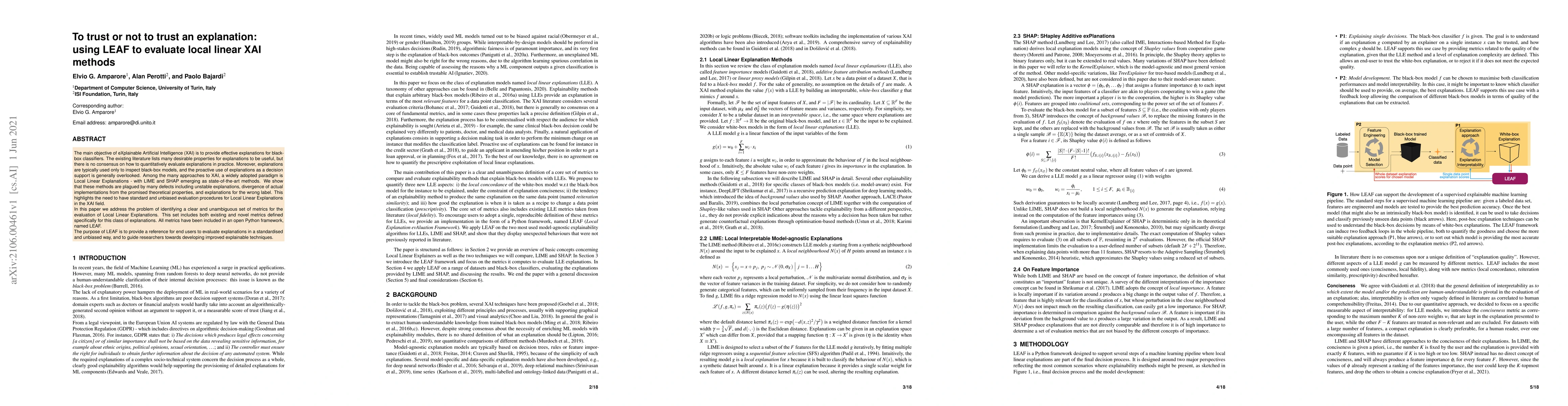 Thumbnail for To trust or not to trust an explanation: using LEAF to evaluate local
  linear XAI methods