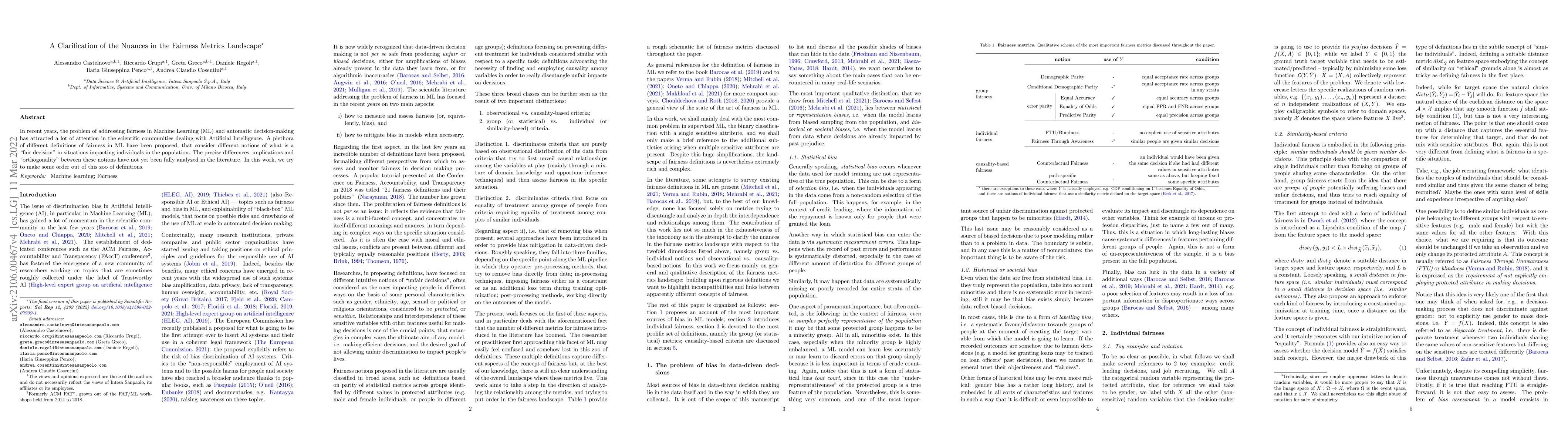 Thumbnail for A Clarification of the Nuances in the Fairness Metrics Landscape