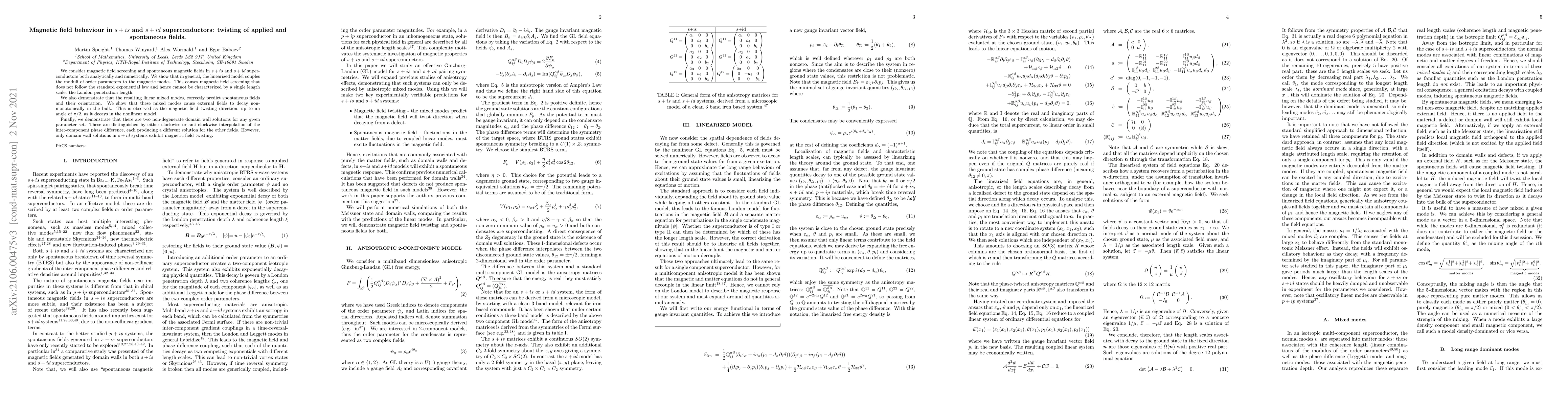 Thumbnail for Magnetic field behaviour in $s+is$ and $s+id$ superconductors: twisting
  of applied and spontaneous fields