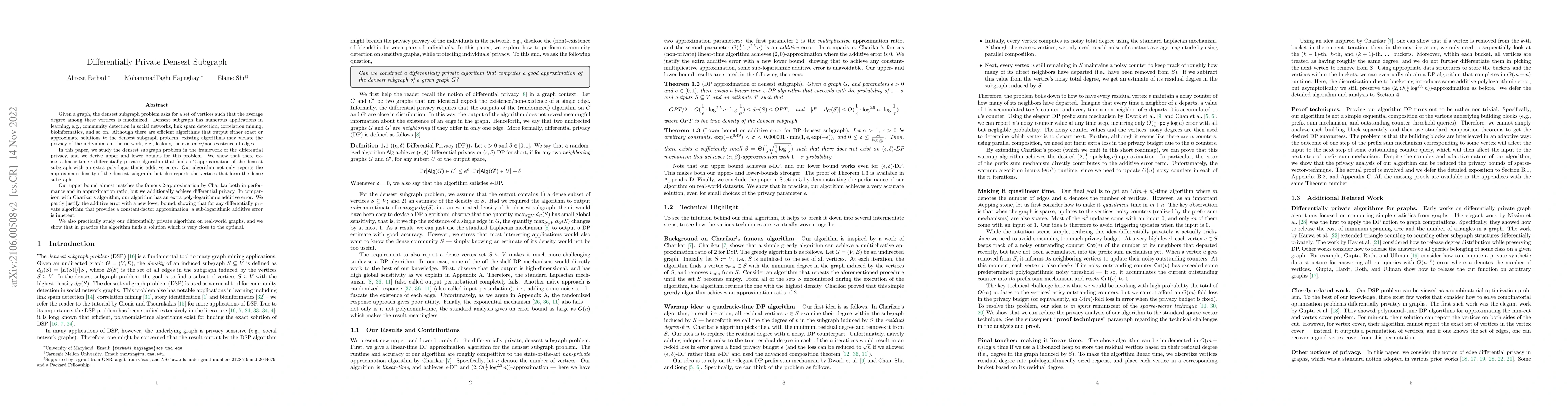 Thumbnail for Differentially Private Densest Subgraph