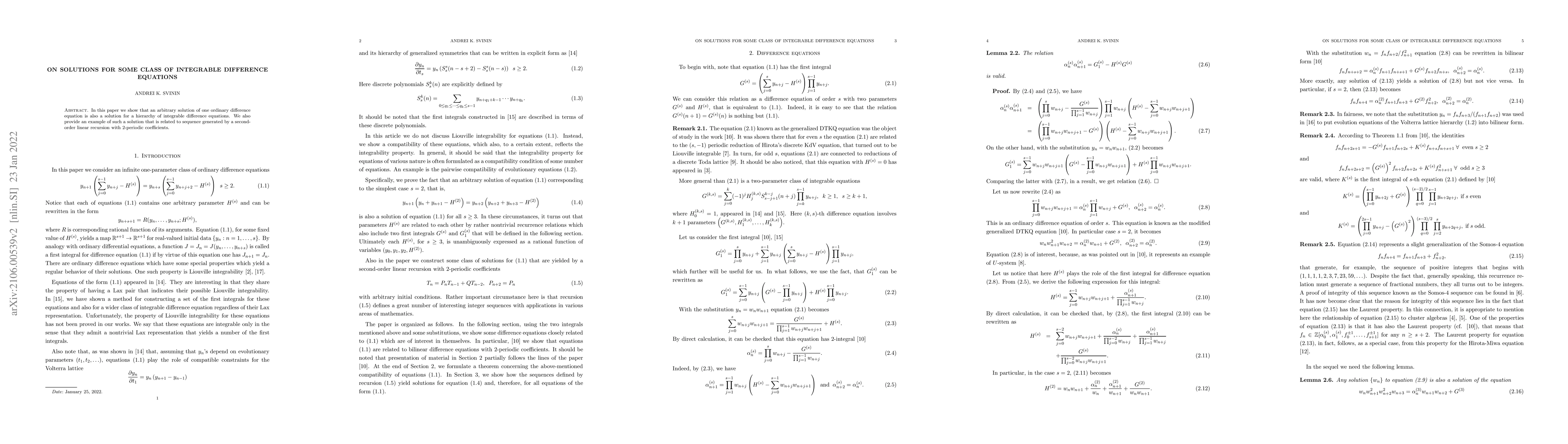 Thumbnail for On solutions for some class of integrable difference equations