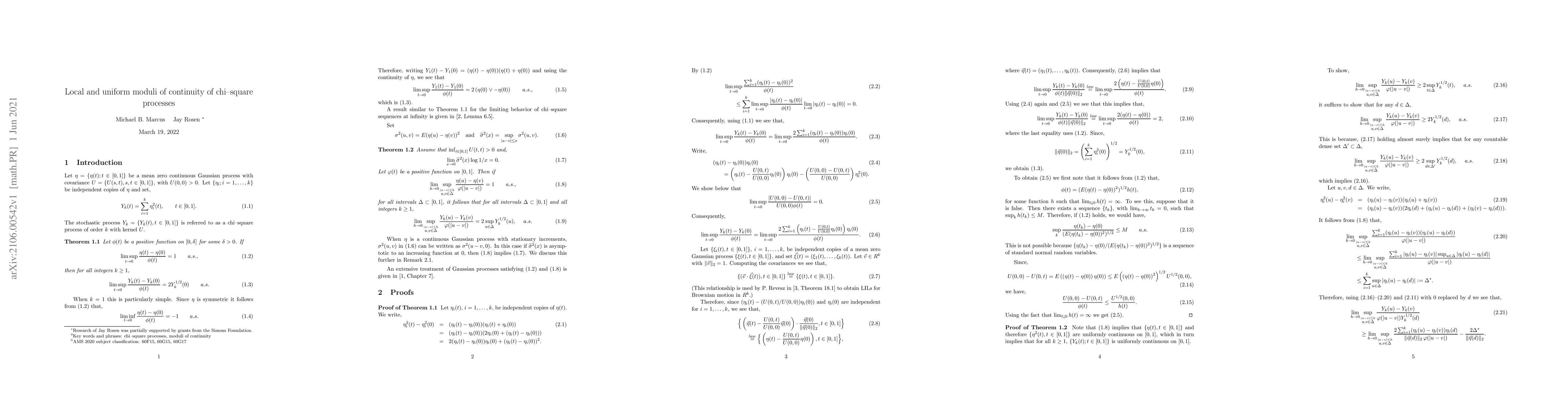 Thumbnail for Local and uniform moduli of continuity of chi--square processes
