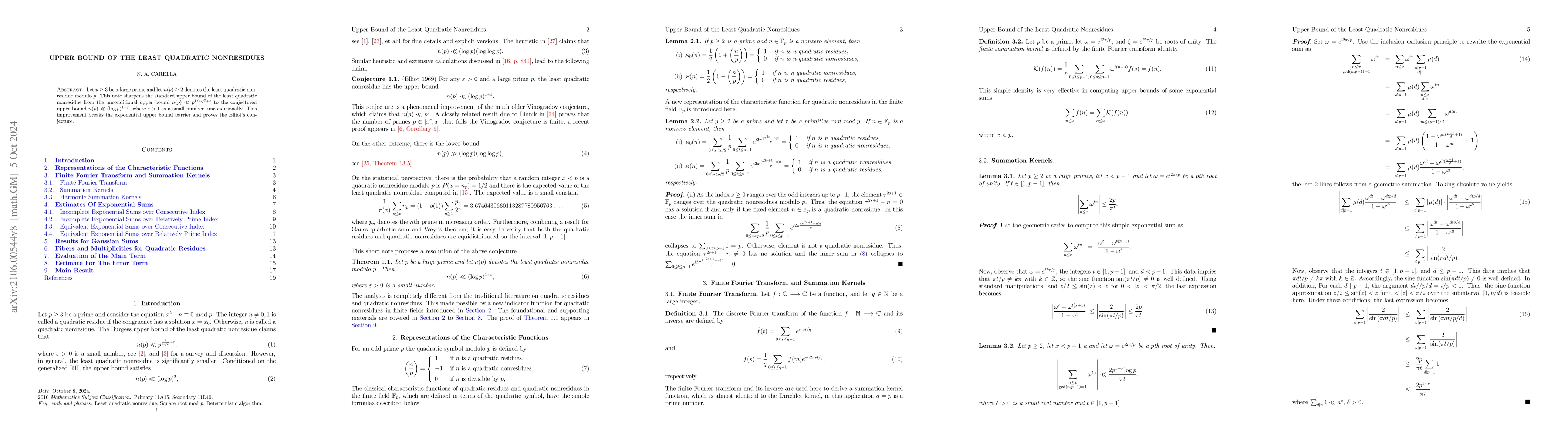 Thumbnail for Upper Bound of the Least Quadratic Nonresidues