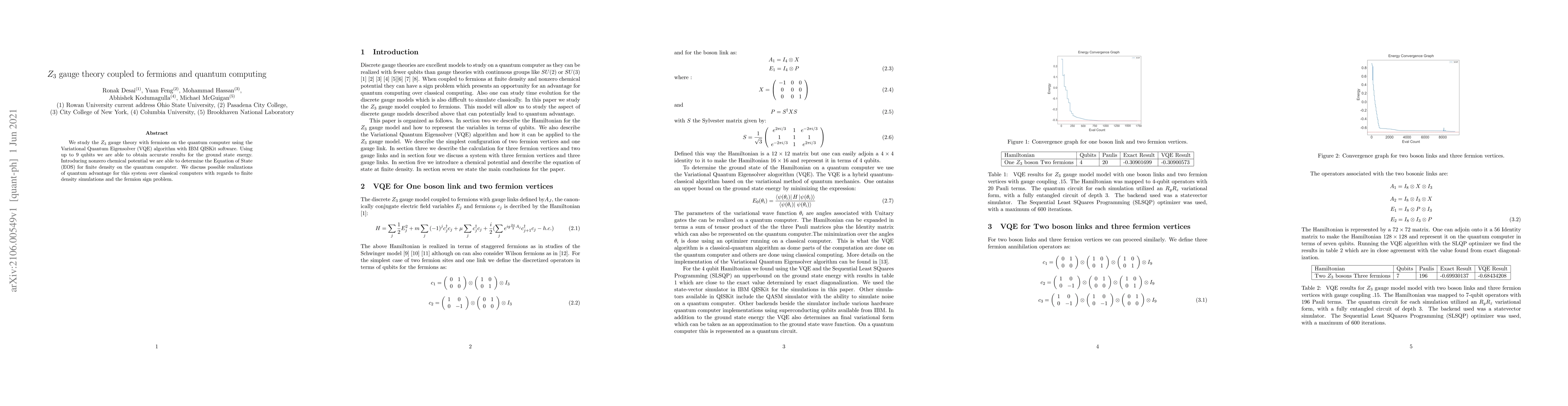 Thumbnail for Z3 gauge theory coupled to fermions and quantum computing