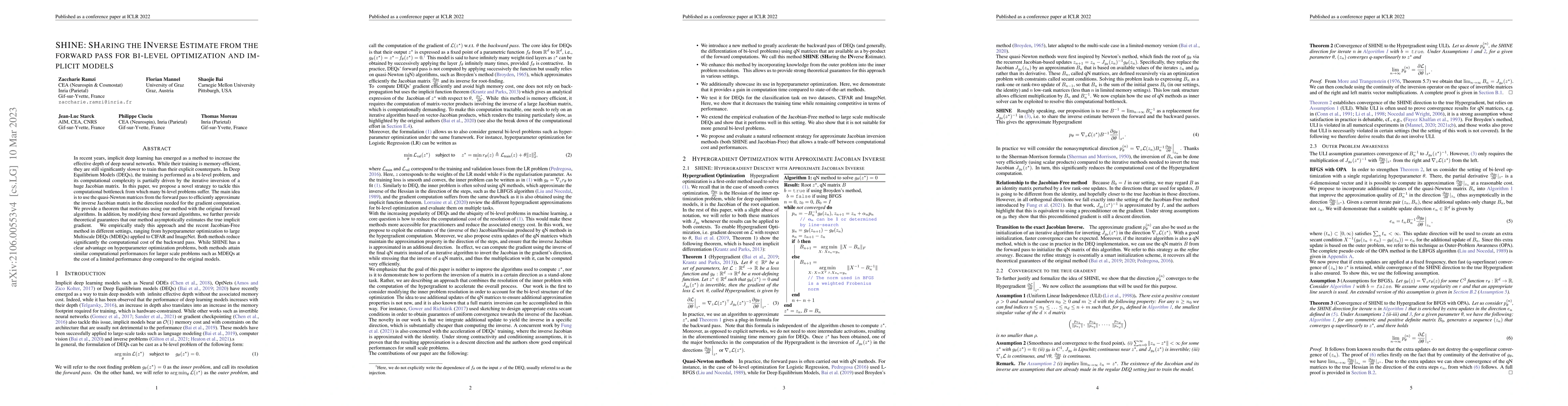 Thumbnail for SHINE: SHaring the INverse Estimate from the forward pass for bi-level
  optimization and implicit models