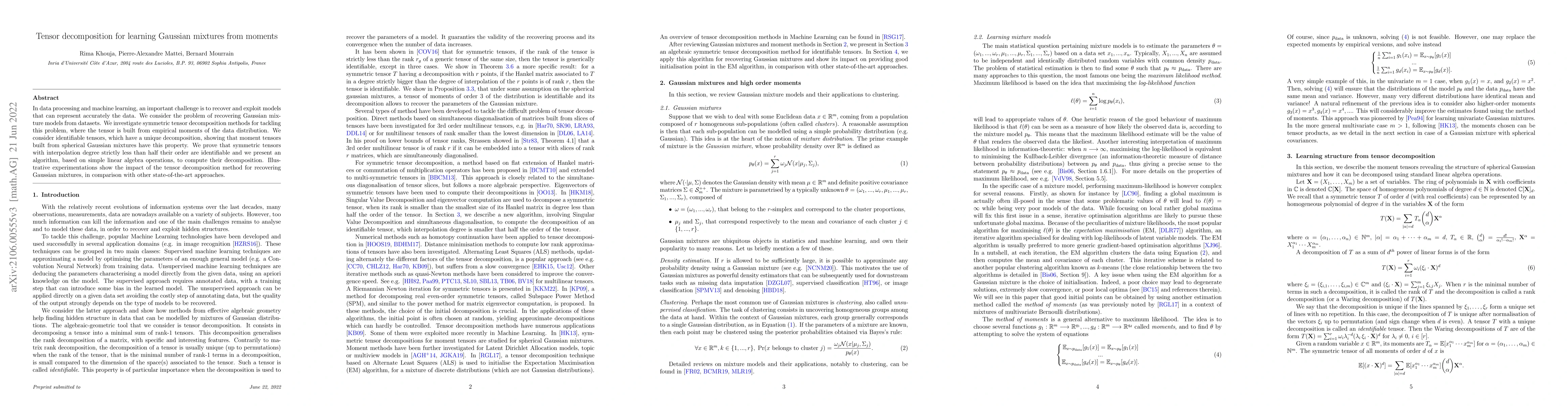 Thumbnail for Tensor decomposition for learning Gaussian mixtures from moments