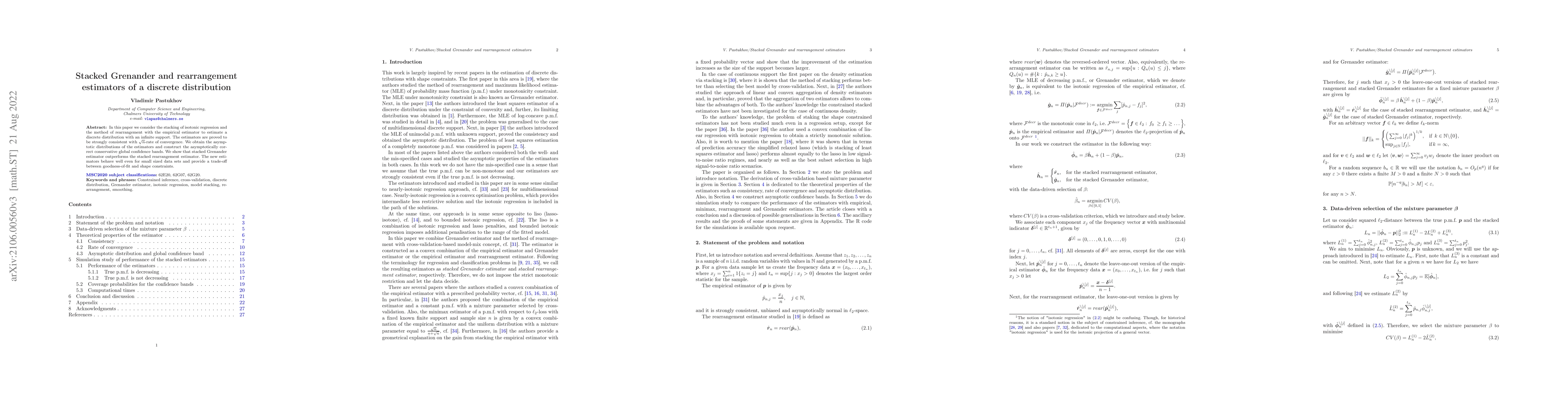 Thumbnail for Stacked Grenander and rearrangement estimators of a discrete
  distribution