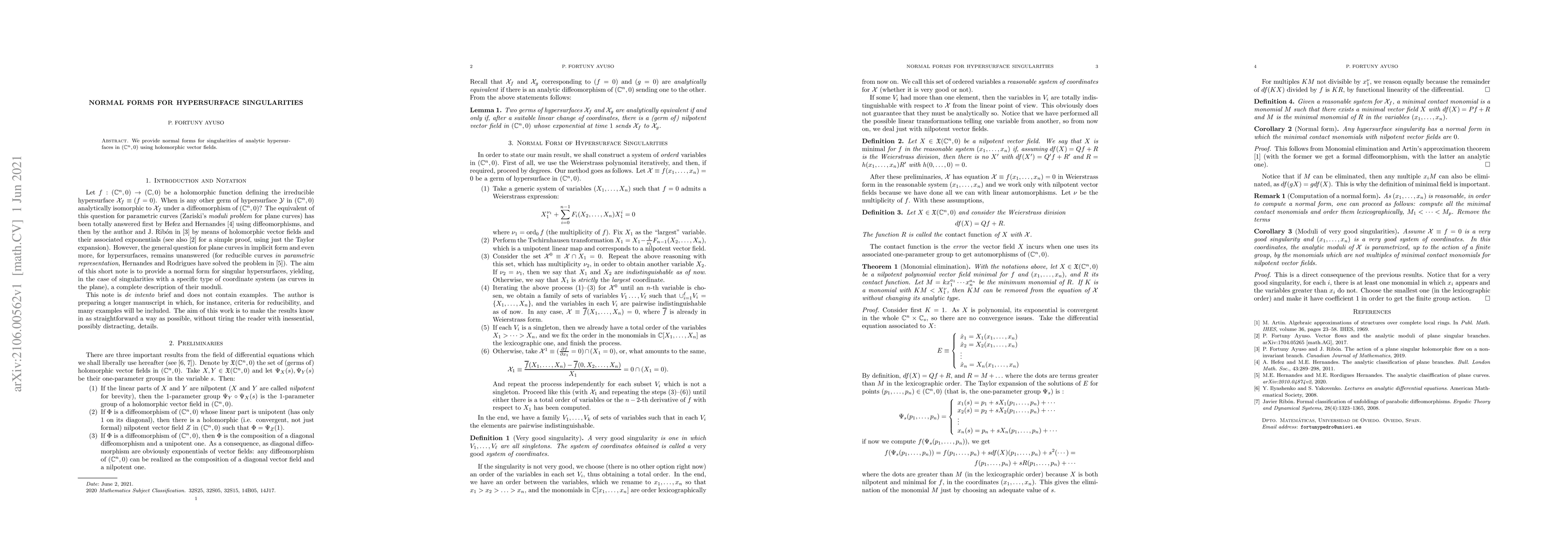 Thumbnail for Normal forms for hypersurface singularities