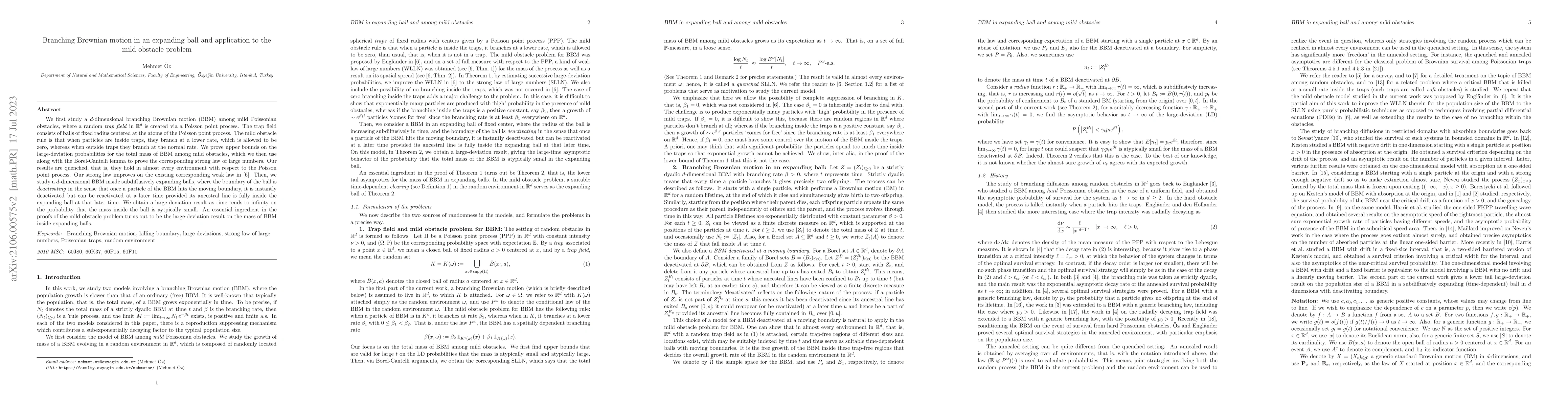 Thumbnail for Branching Brownian motion in an expanding ball and application to the
  mild obstacle problem