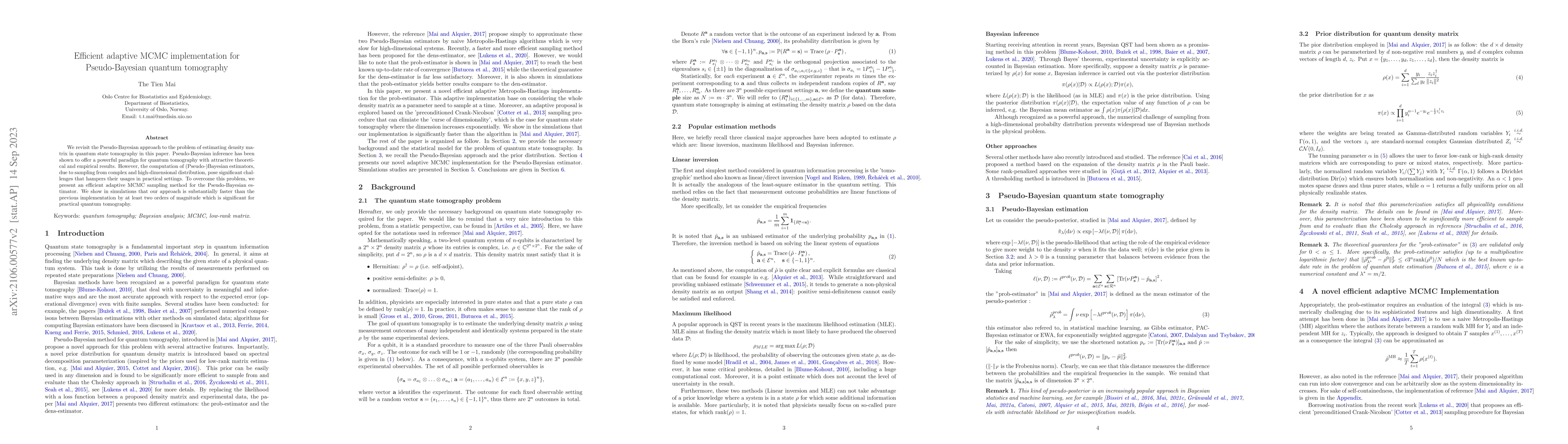Thumbnail for An efficient adaptive MCMC algorithm for Pseudo-Bayesian quantum
  tomography