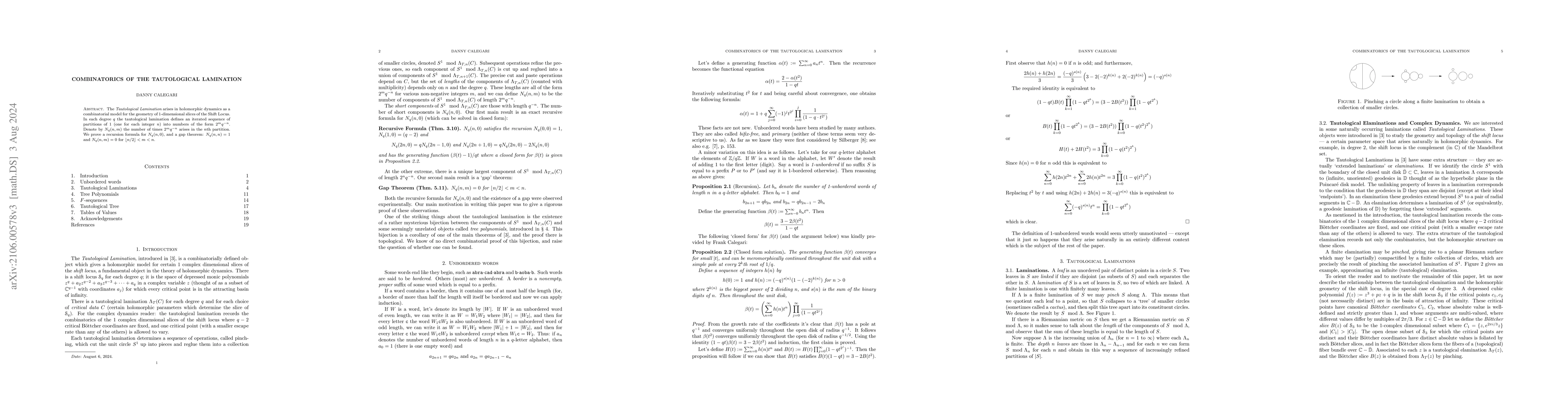 Thumbnail for Combinatorics of the Tautological Lamination