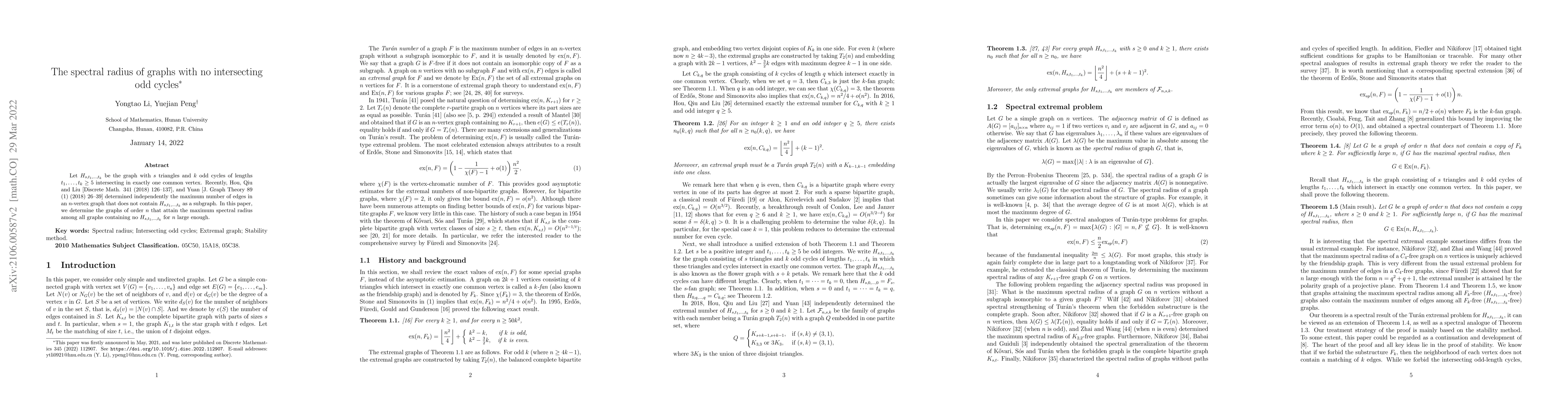 Thumbnail for The spectral radius of graphs with no intersecting odd cycles