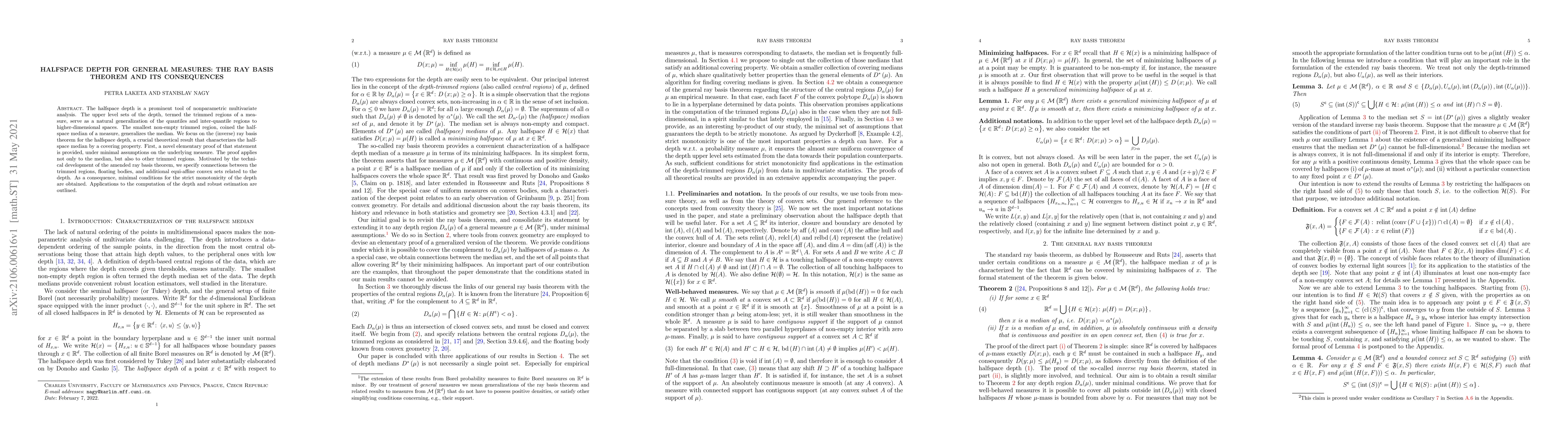 Thumbnail for Halfspace depth for general measures: The ray basis theorem and its
  consequences