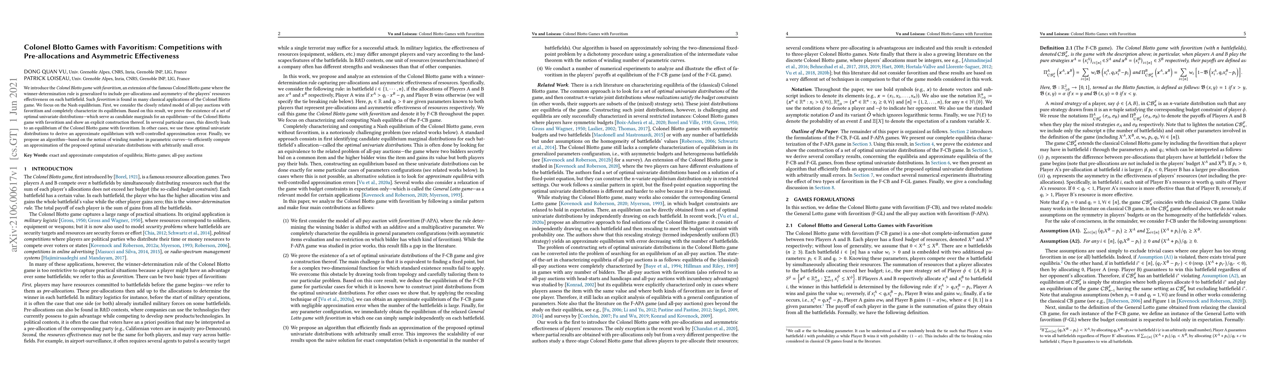Thumbnail for Colonel Blotto Games with Favoritism: Competitions with Pre-allocations
  and Asymmetric Effectiveness