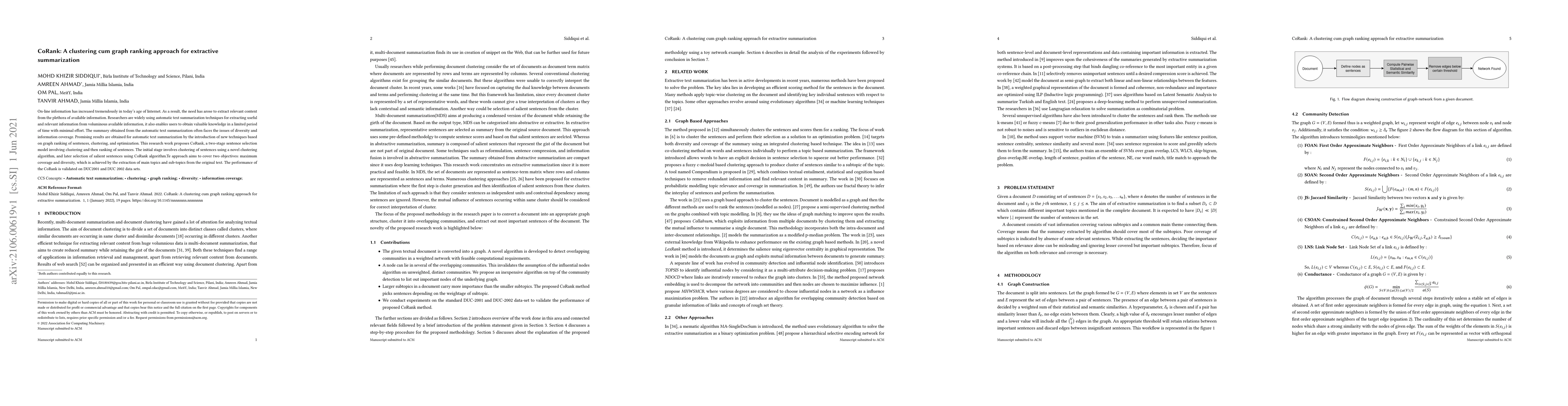 Thumbnail for CoRank: A clustering cum graph ranking approach for extractive
  summarization