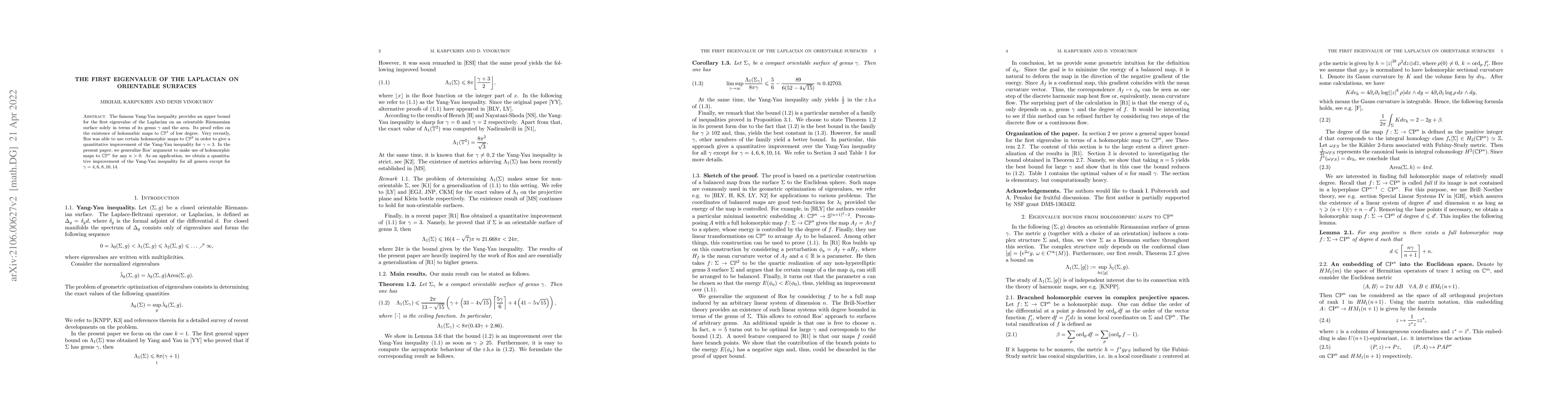 Thumbnail for The first eigenvalue of the Laplacian on orientable surfaces