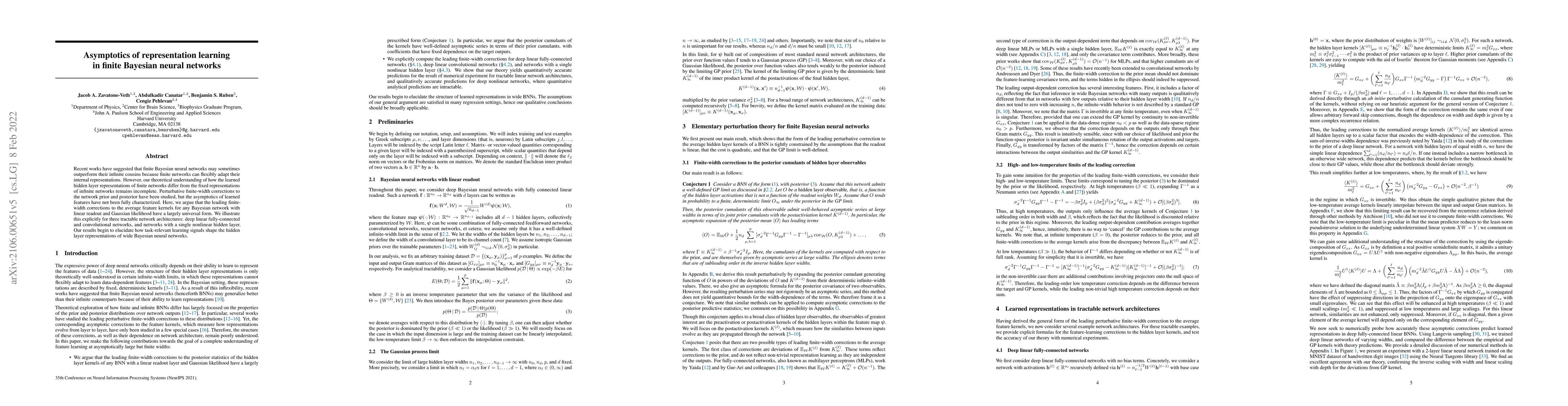 Thumbnail for Asymptotics of representation learning in finite Bayesian neural
  networks