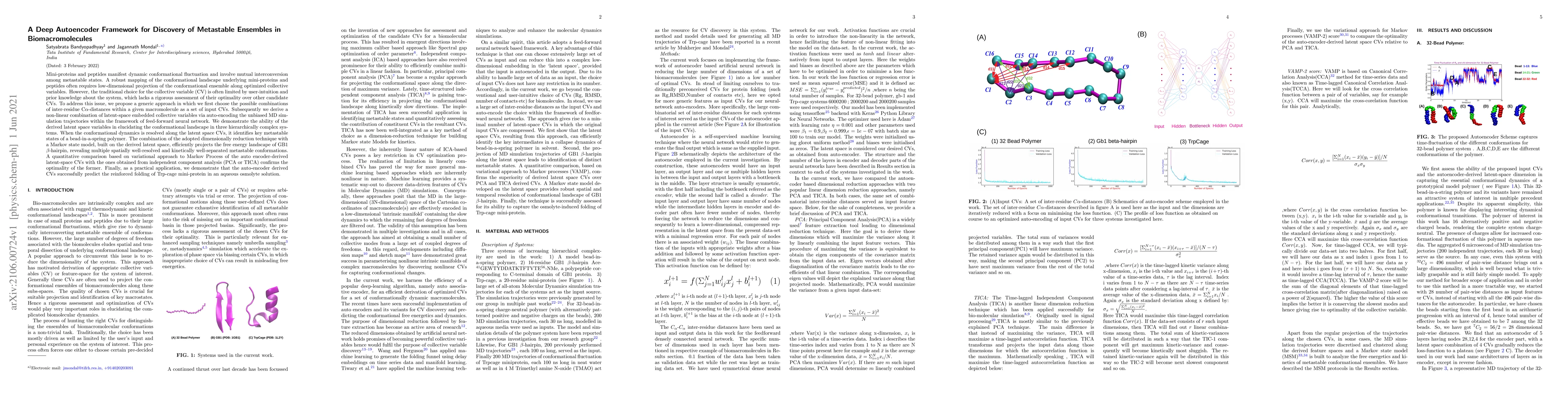 Thumbnail for A Deep Autoencoder Framework for Discovery of Metastable Ensembles in
  Biomacromolecules