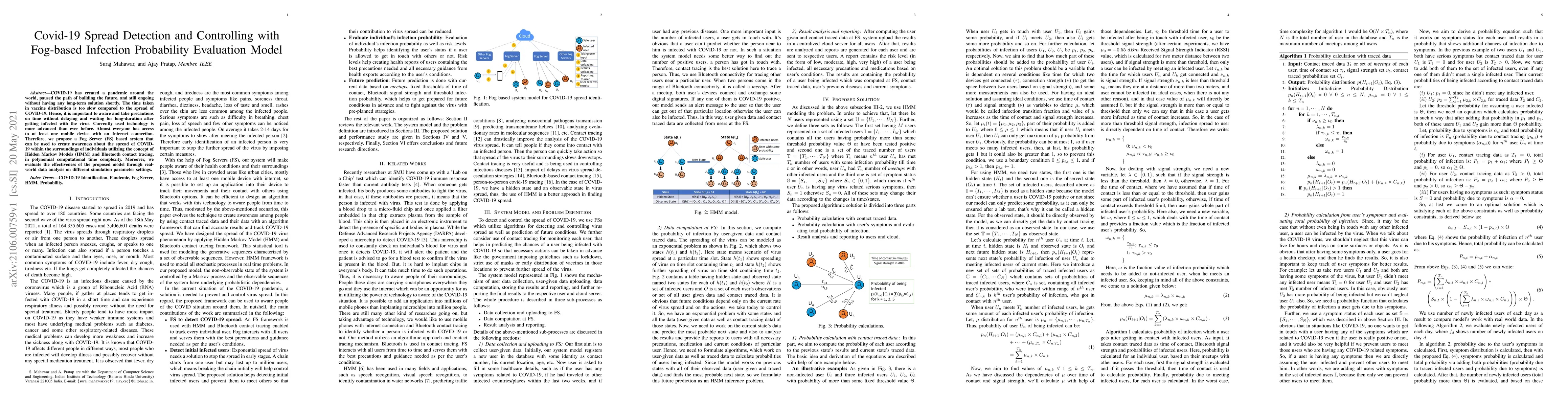 Thumbnail for Covid-19 Spread Detection and Controlling with Fog-based Infection
  Probability Evaluation Model