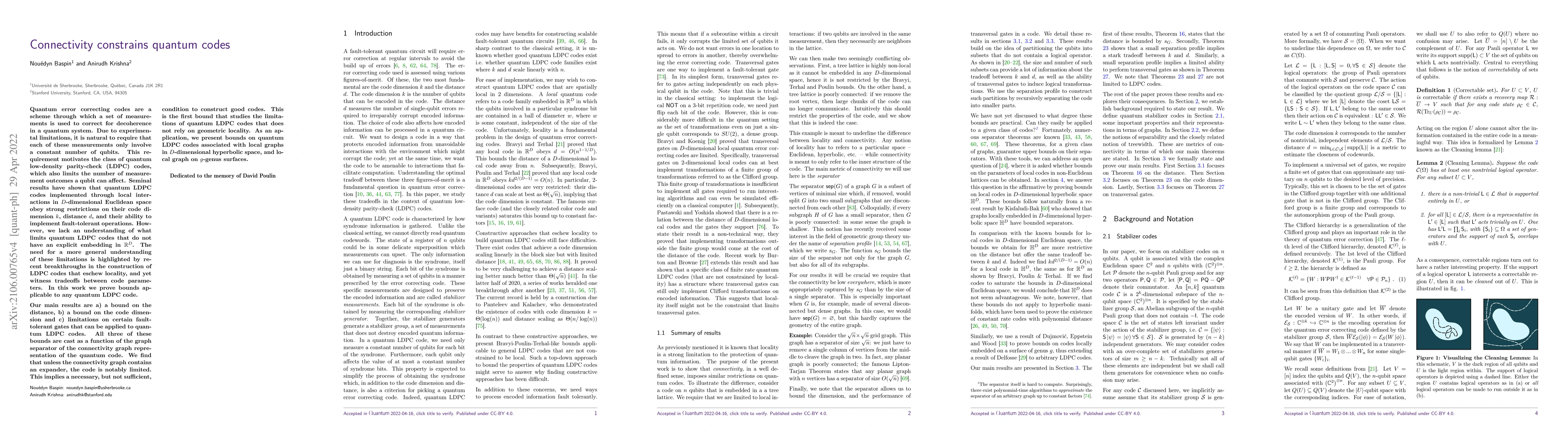 Thumbnail for Connectivity constrains quantum codes