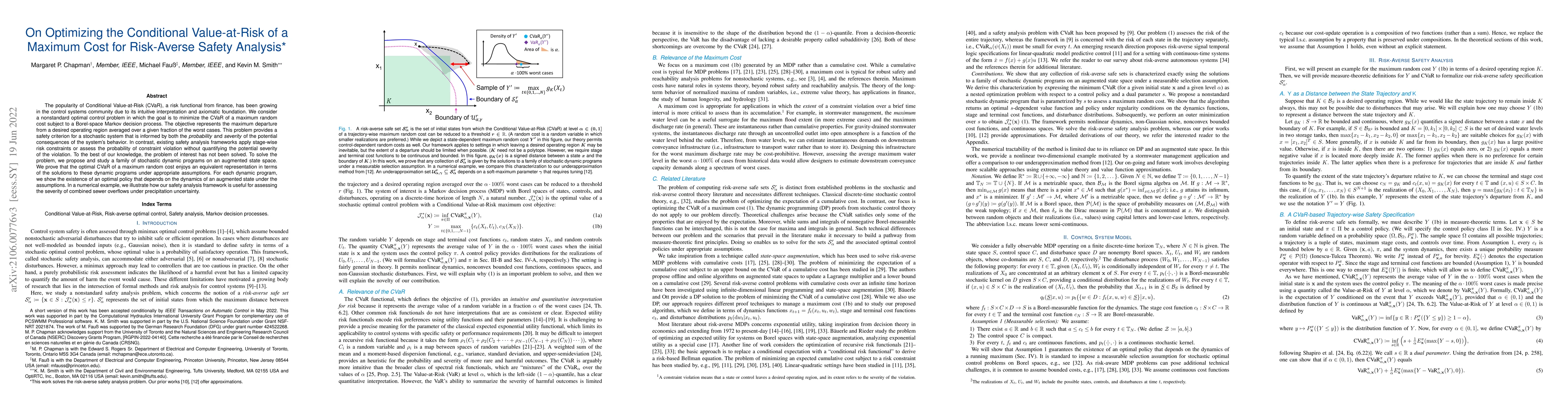 Thumbnail for On Optimizing the Conditional Value-at-Risk of a Maximum Cost for
  Risk-Averse Safety Analysis