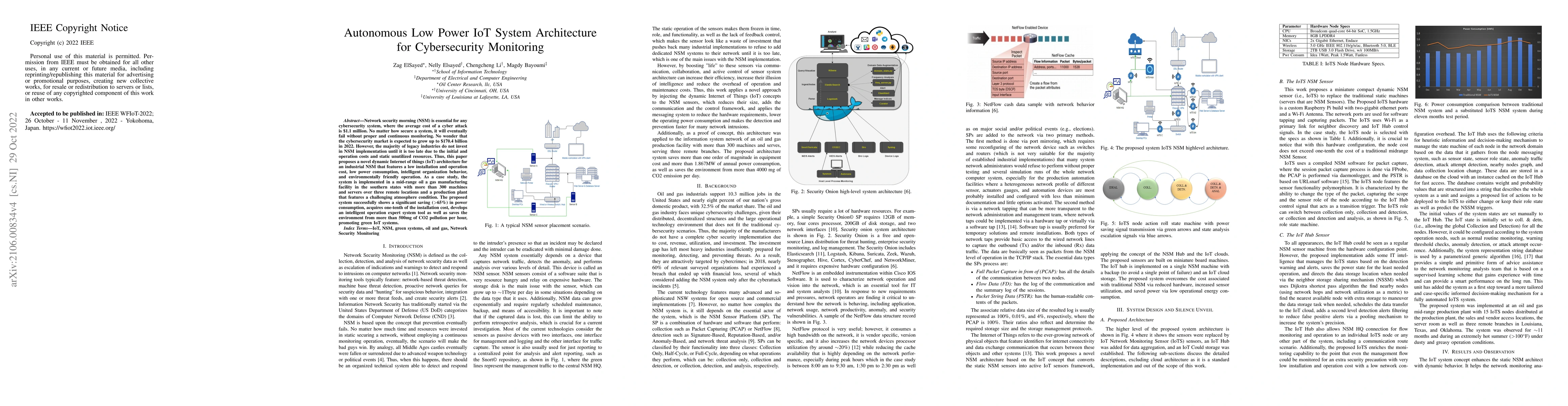 Thumbnail for Autonomous Low Power IoT System Architecture for Cybersecurity
  Monitoring